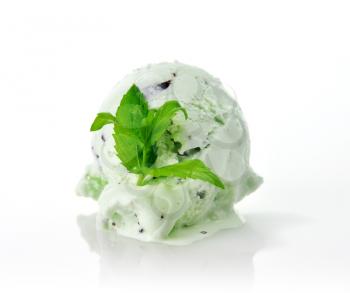 a Scoop of pistachio or mint  ice cream with chocolate chips