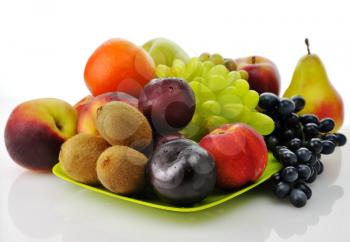 assortment of fresh fruits on a green dish