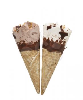Chocolate And Vanilla Ice Cream Cones