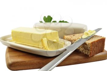 butter and homemade  bread with knife