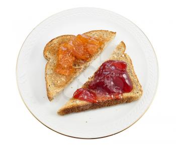  toasts  with jam on a plate