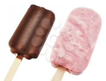 strawberry and chocolate  ice cream on white background
