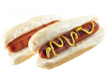  hot dogs , close up on white background