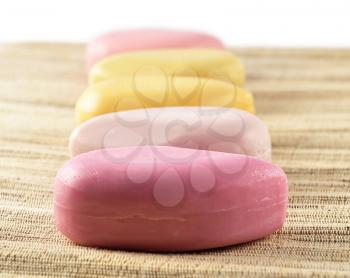 colorful natural soap bars , close up shot
