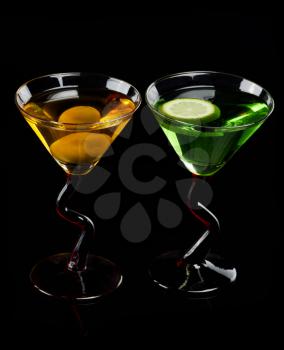 Glasses Of Cocktail Drinks On Black Background