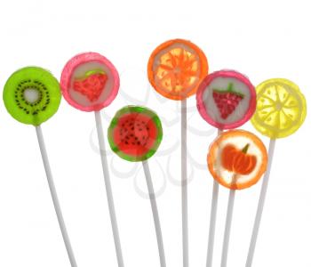 Fruit Lollipops Assortment On White Background