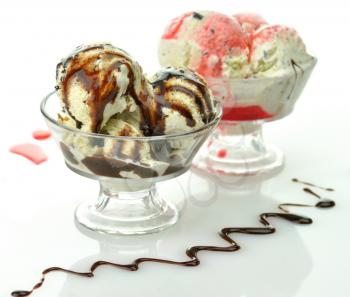 cookies' ice cream with chocolate and strawberry topping