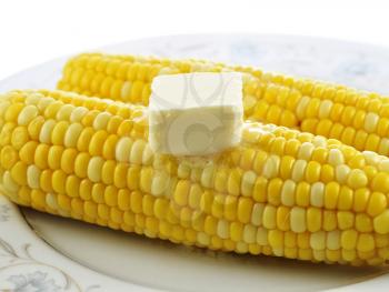 corn with butter , close up