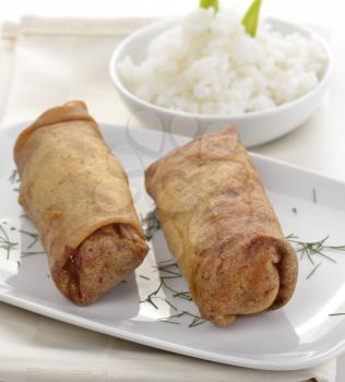Fried Chicken Rolls And Rice