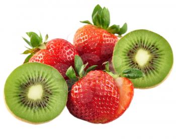 strawberries and kiwi on white background