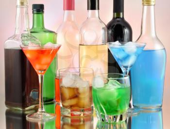 variety of alcoholic drinks , close up
