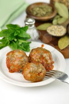 meatballs with tomato sauce  in a white plate