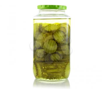 a jar of pickles on white background