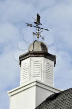 a weather vane on a roof against a sky