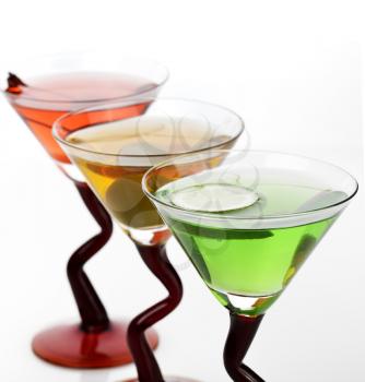 Glasses Of Cocktail Drinks On White Background