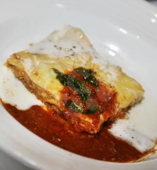 Portion Of Lasagna With  Sauce