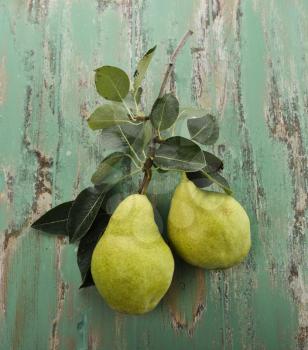 Fresh Yellow Pears On Wooden Rusty Surface