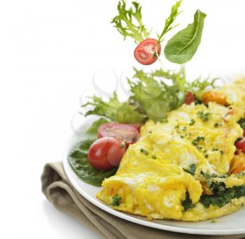 Omelet With Lettuce And Vegetables ,Close Up
