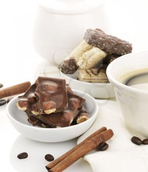 Coffee With Chocolate And Cookies ,Close Up