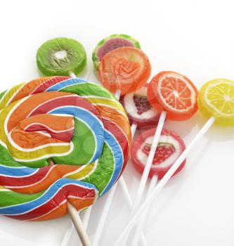Fruit Lollipops Assortment On White Background 