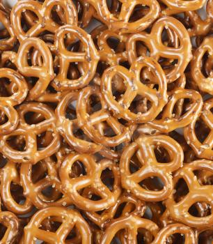 Closeup Of A Pile Of Pretzels For Background