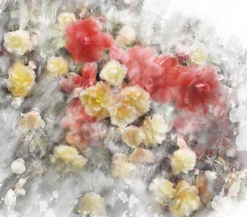 Watercolor Digital Painting Of  Begonia Flowers