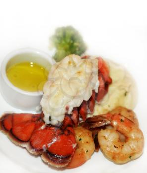Lobster Tail And Shrimps With Mashed Potatoes