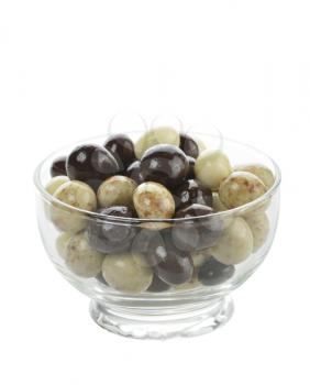 Chocolate Round Candies In Glass Bowl