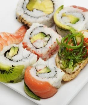 Assortment Of Sushi Rolls,Close Up