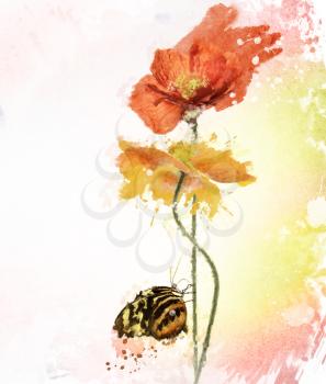 Digital Painting Of Poppy Flowers