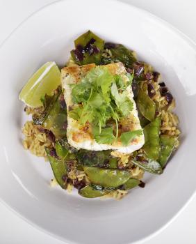 Cod Fish Fillets With Rice and Peas