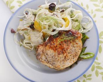 Pork Chops with Fennel Salad,top view