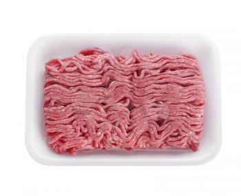 Raw Ground Beef in a White  Tray isolated on a white background.
