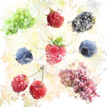 Digital Painting of  Watercolor Fruits