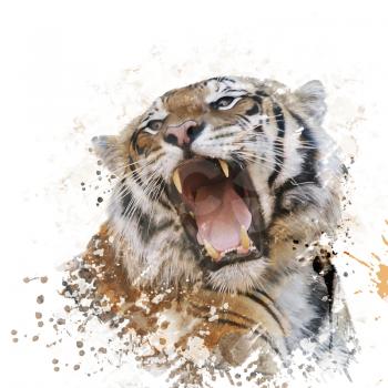 Digital Painting of Tiger Roaring 