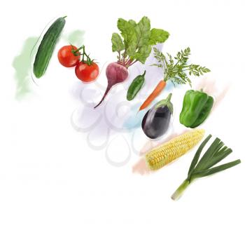 Digital Painting of  Fresh Vegetables