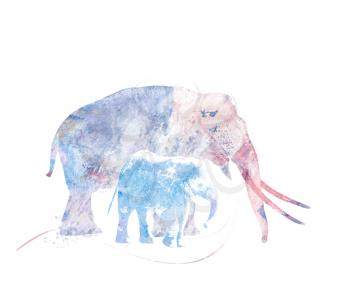 Digital Painting of Two Elephants 