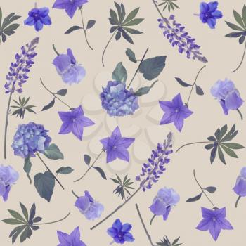seamless   pattern of blue flowers . Endless texture for your design.