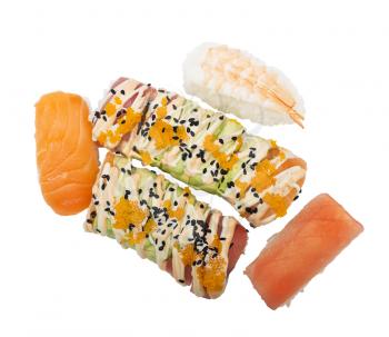 Sushi rolls assortment isolated on white background