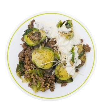Brussels sprouts and beef isolated on white background