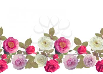 Roses border watercolor painting ,isolated on white background,
