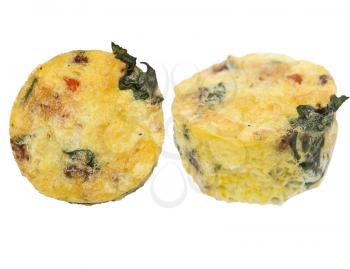 Egg muffins with spinach, bacon, cheese and tomatoes isolated on white
