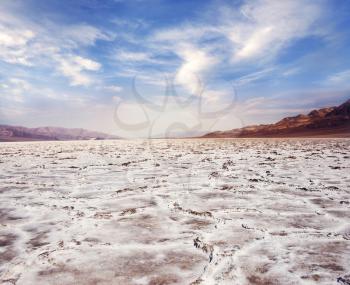 Badwater Basin  in Death Valley National Park, California, USA.Badwater is the lowest point in North America.