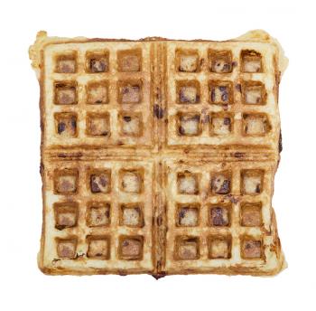 Homemade square belgian waffle isolated on white background