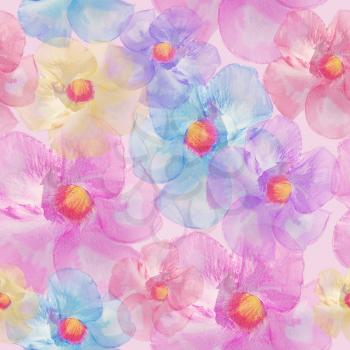 Seamless floral design with tropical flowers for background, Endless pattern.Watercolor illustration.