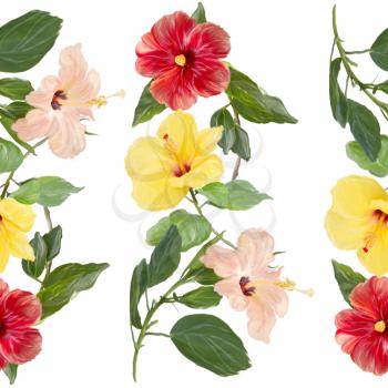 Colorful Seamless floral design for background with Hibiscus flowers