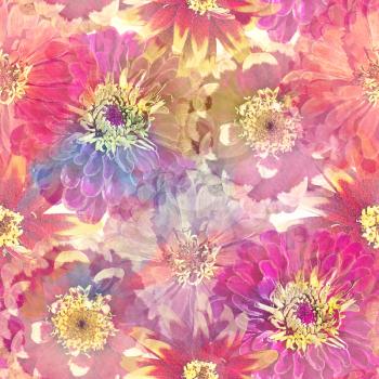 Seamless floral design with zinnia flowers for background, Endless pattern.Watercolor illustration.