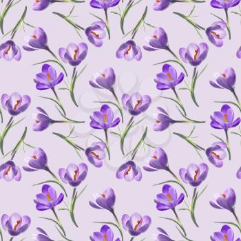 Seamless floral design with crocus flowers for background, Endless pattern.