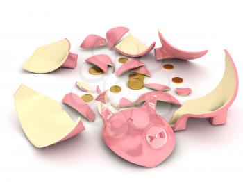 Royalty Free Clipart Image of a Broken Piggy Bank