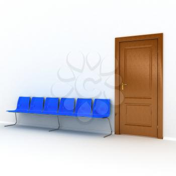 Royalty Free Clipart Image of a Wooden Door and Chairs